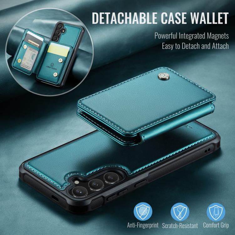 For Samsung Galaxy S25+ 5G JEEHOOD J05 Business Magnetic Style RFID Leather Phone Case(Blue Green) - Galaxy S25+ 5G Cases by JEEHOOD | Online Shopping UK | buy2fix