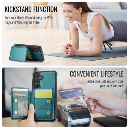 For Samsung Galaxy S25+ 5G JEEHOOD J05 Business Magnetic Style RFID Leather Phone Case(Blue Green) - Galaxy S25+ 5G Cases by JEEHOOD | Online Shopping UK | buy2fix