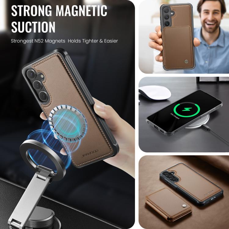 For Samsung Galaxy S25+ 5G JEEHOOD J05 Business Magnetic Style RFID Leather Phone Case(Brown) - Galaxy S25+ 5G Cases by JEEHOOD | Online Shopping UK | buy2fix
