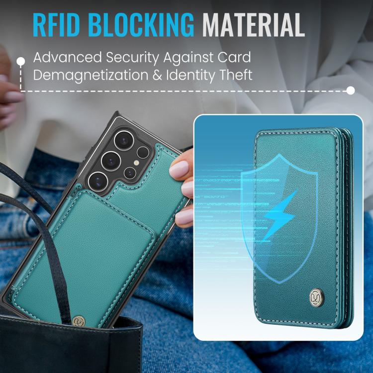 For Samsung Galaxy S25 Ultra 5G JEEHOOD J05 Business Magnetic Style RFID Leather Phone Case(Blue Green) - Galaxy S25 Ultra 5G Cases by JEEHOOD | Online Shopping UK | buy2fix