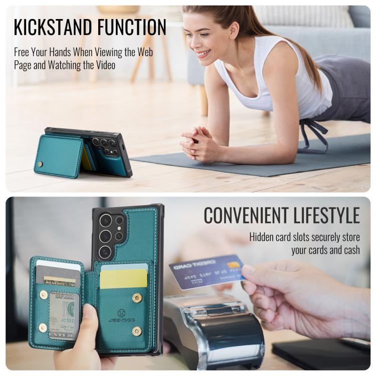 For Samsung Galaxy S25 Ultra 5G JEEHOOD J05 Business Magnetic Style RFID Leather Phone Case(Blue Green) - Galaxy S25 Ultra 5G Cases by JEEHOOD | Online Shopping UK | buy2fix