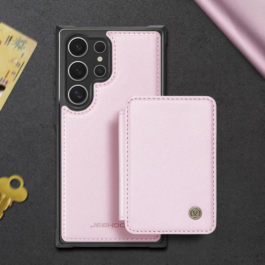 For Samsung Galaxy S25 Ultra 5G JEEHOOD J05 Business Magnetic Style RFID Leather Phone Case(Pink) - Galaxy S25 Ultra 5G Cases by JEEHOOD | Online Shopping UK | buy2fix
