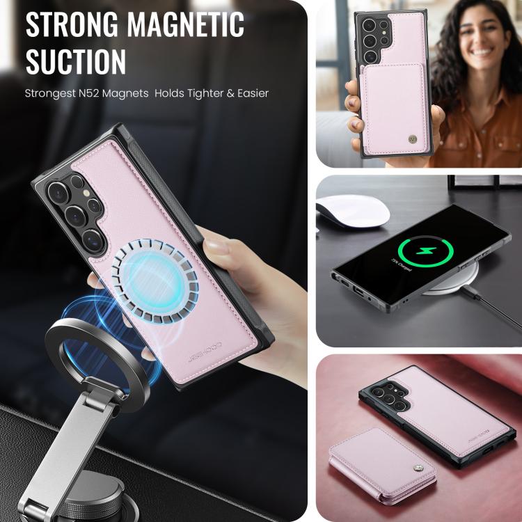 For Samsung Galaxy S25 Ultra 5G JEEHOOD J05 Business Magnetic Style RFID Leather Phone Case(Pink) - Galaxy S25 Ultra 5G Cases by JEEHOOD | Online Shopping UK | buy2fix