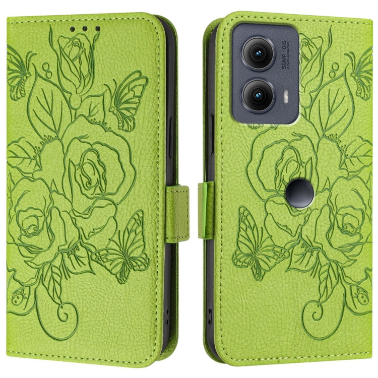 For Motorola Edge 5G 2024 Embossed Rose RFID Anti-theft Leather Phone Case(Green) by buy2fix