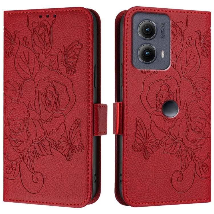 For Motorola Edge 5G 2024 Embossed Rose RFID Anti-theft Leather Phone Case(Red) by buy2fix