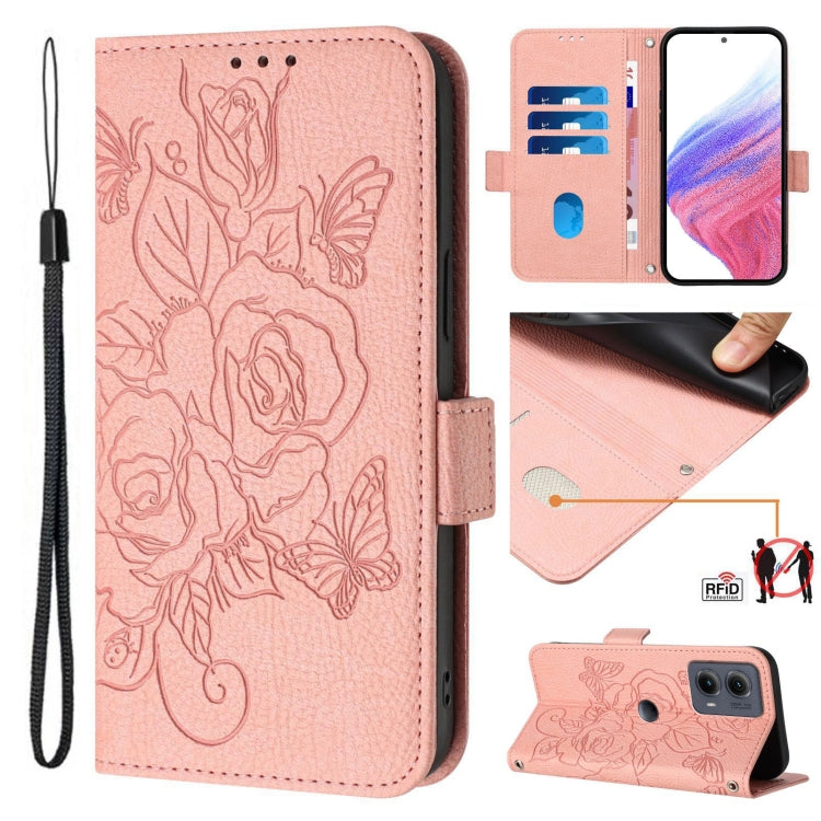 For Motorola Edge 5G 2024 Embossed Rose RFID Anti-theft Leather Phone Case(Pink) by buy2fix