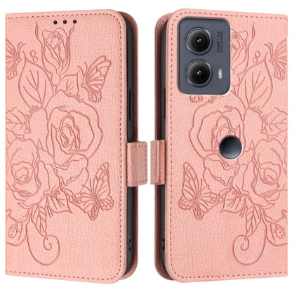 For Motorola Edge 5G 2024 Embossed Rose RFID Anti-theft Leather Phone Case(Pink) by buy2fix