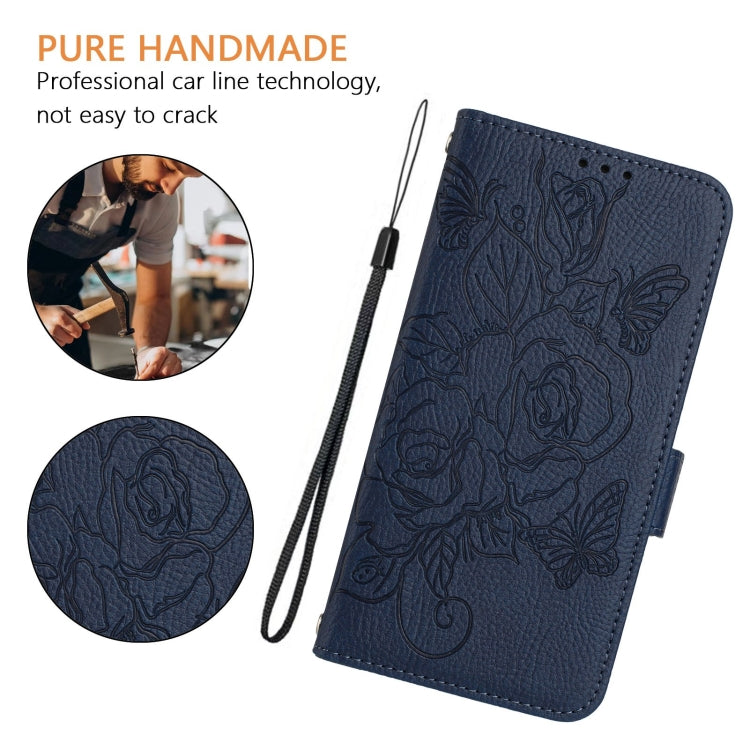 For Motorola Edge 5G 2024 Embossed Rose RFID Anti-theft Leather Phone Case(Dark Blue) by buy2fix