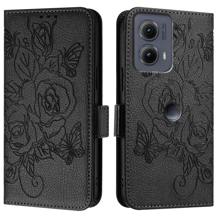 For Motorola Edge 5G 2024 Embossed Rose RFID Anti-theft Leather Phone Case(Black) by buy2fix
