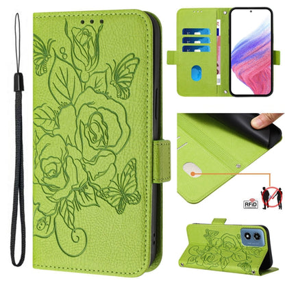 For Motorola Moto G Play 4G 2024 Embossed Rose RFID Anti-theft Leather Phone Case(Green) by buy2fix