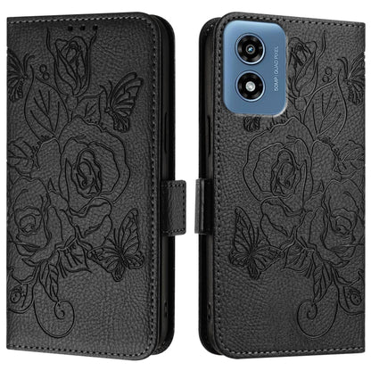 For Motorola Moto G Play 4G 2024 Embossed Rose RFID Anti-theft Leather Phone Case(Black) by buy2fix