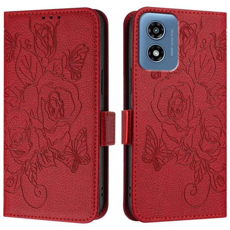 For Motorola Moto G Play 5G / G 5G 2024 Embossed Rose RFID Anti-theft Leather Phone Case(Red) by buy2fix