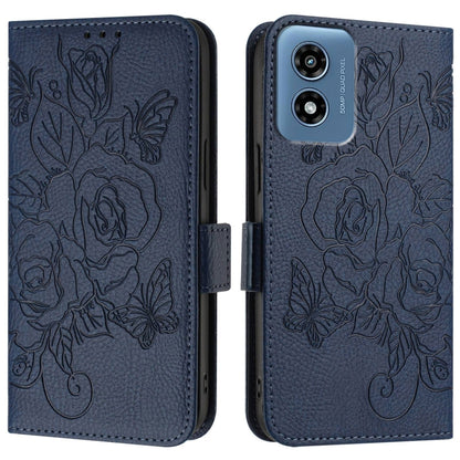 For Motorola Moto G Play 5G / G 5G 2024 Embossed Rose RFID Anti-theft Leather Phone Case(Dark Blue) by buy2fix