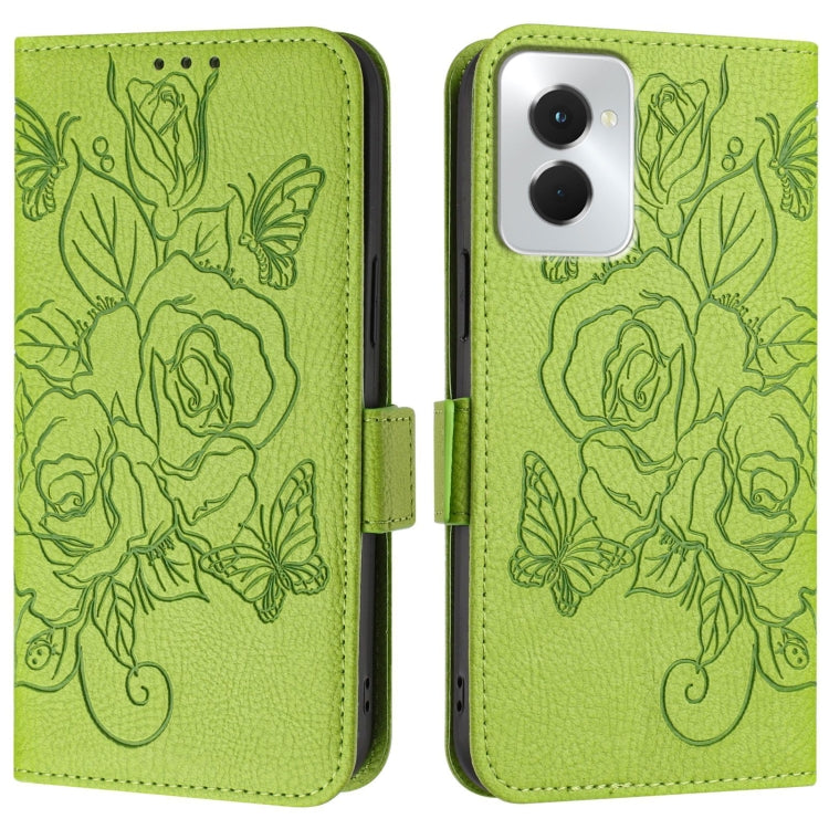 For Motorola Moto G Power 5G 2024 Embossed Rose RFID Anti-theft Leather Phone Case(Green) by buy2fix