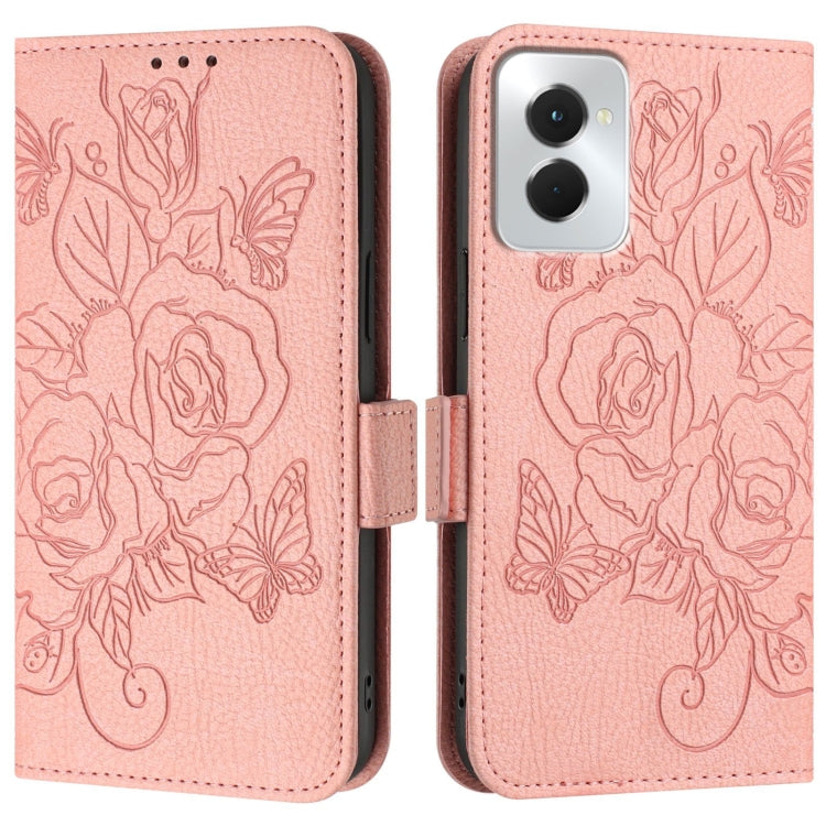 For Motorola Moto G Power 5G 2024 Embossed Rose RFID Anti-theft Leather Phone Case(Pink) by buy2fix