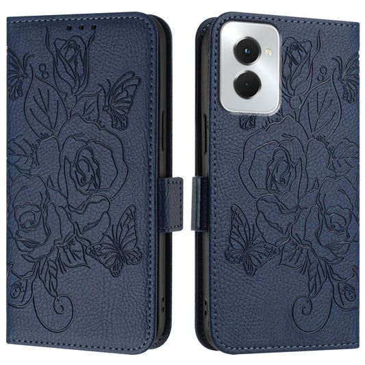 For Motorola Moto G Power 5G 2024 Embossed Rose RFID Anti-theft Leather Phone Case(Dark Blue) by buy2fix