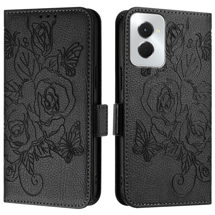 For Motorola Moto G Power 5G 2024 Embossed Rose RFID Anti-theft Leather Phone Case(Black) by buy2fix