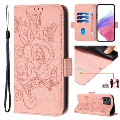 For Motorola Moto G Stylus 5G 2024 Embossed Rose RFID Anti-theft Leather Phone Case(Pink) by buy2fix