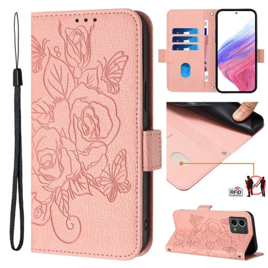 For Motorola Moto G Stylus 5G 2024 Embossed Rose RFID Anti-theft Leather Phone Case(Pink) by buy2fix