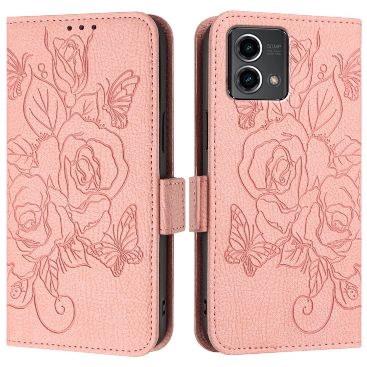 For Motorola Moto G Stylus 5G 2024 Embossed Rose RFID Anti-theft Leather Phone Case(Pink) by buy2fix