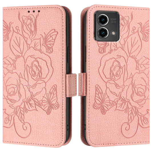 For Motorola Moto G Stylus 5G 2024 Embossed Rose RFID Anti-theft Leather Phone Case(Pink) by buy2fix