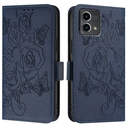 For Motorola Moto G Stylus 5G 2024 Embossed Rose RFID Anti-theft Leather Phone Case(Dark Blue) by buy2fix