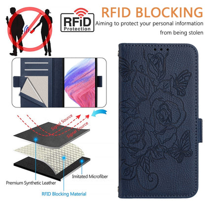 For Motorola Moto G Stylus 5G 2024 Embossed Rose RFID Anti-theft Leather Phone Case(Dark Blue) by buy2fix