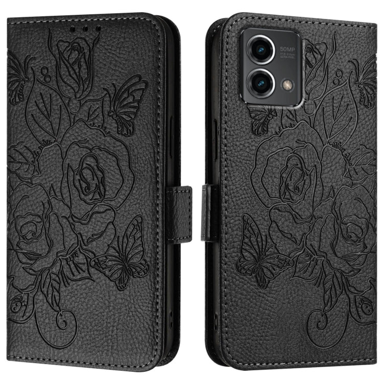 For Motorola Moto G Stylus 5G 2024 Embossed Rose RFID Anti-theft Leather Phone Case(Black) by buy2fix