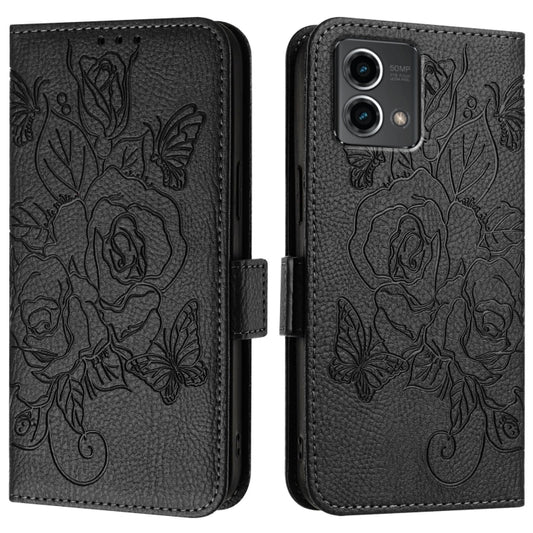 For Motorola Moto G Stylus 5G 2024 Embossed Rose RFID Anti-theft Leather Phone Case(Black) by buy2fix