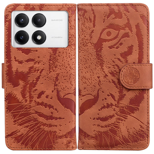 For Redmi K70 / K70 Pro Tiger Embossing Pattern Flip Leather Phone Case(Brown) - Xiaomi Cases by buy2fix | Online Shopping UK | buy2fix