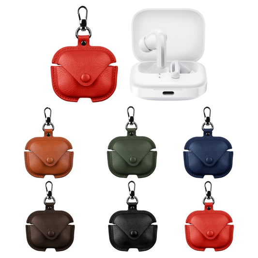 For Redmi Buds 5 / 6S Business Leather Earphone Protective Case with Hook(Red) - Xiaomi Earphone Case by buy2fix | Online Shopping UK | buy2fix
