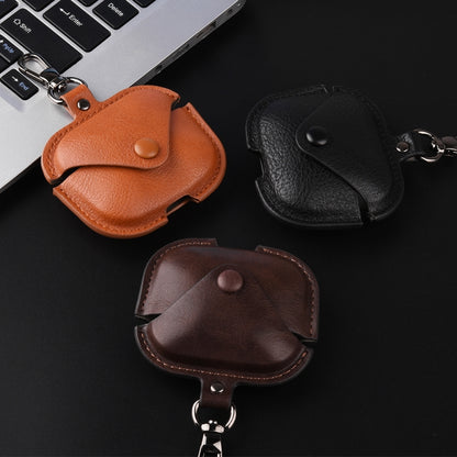For Redmi Buds 5 / 6S Business Leather Earphone Protective Case with Hook(Black) - Xiaomi Earphone Case by buy2fix | Online Shopping UK | buy2fix