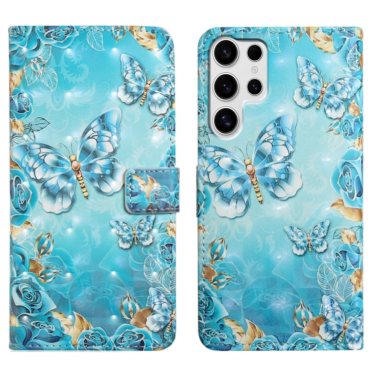 For Samsung Galaxy S25 Ultra 5G Oil Embossed 3D Drawing Leather Phone Case(Blue Butterflies) by buy2fix