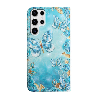 For Samsung Galaxy S25 Ultra 5G Oil Embossed 3D Drawing Leather Phone Case(Blue Butterflies) by buy2fix