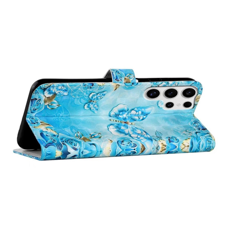 For Samsung Galaxy S25 Ultra 5G Oil Embossed 3D Drawing Leather Phone Case(Blue Butterflies) by buy2fix