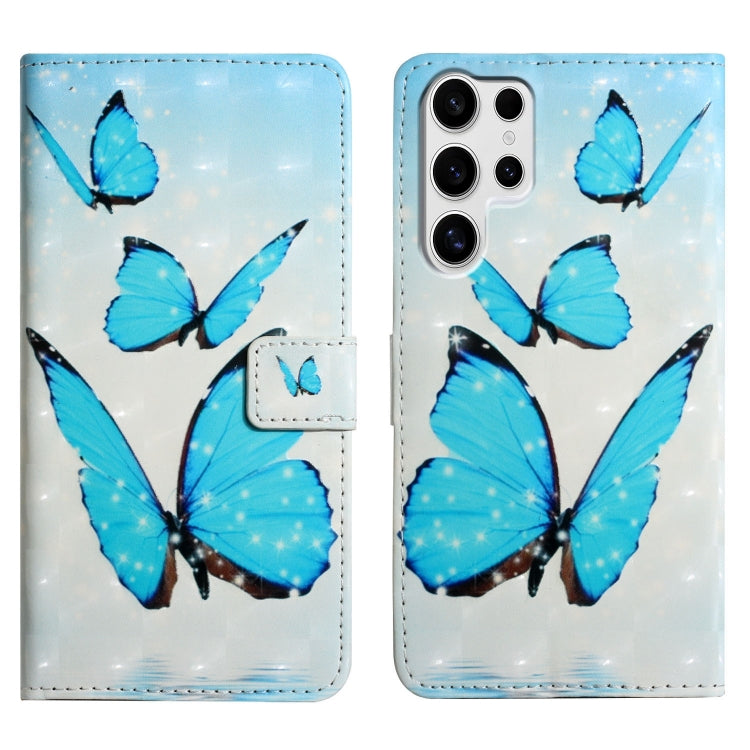 For Samsung Galaxy S25 Ultra 5G Oil Embossed 3D Drawing Leather Phone Case(3 Butterflies) by buy2fix