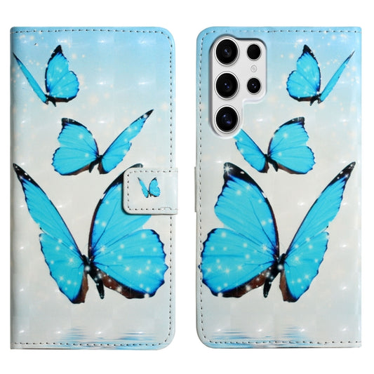 For Samsung Galaxy S25 Ultra 5G Oil Embossed 3D Drawing Leather Phone Case(3 Butterflies) by buy2fix