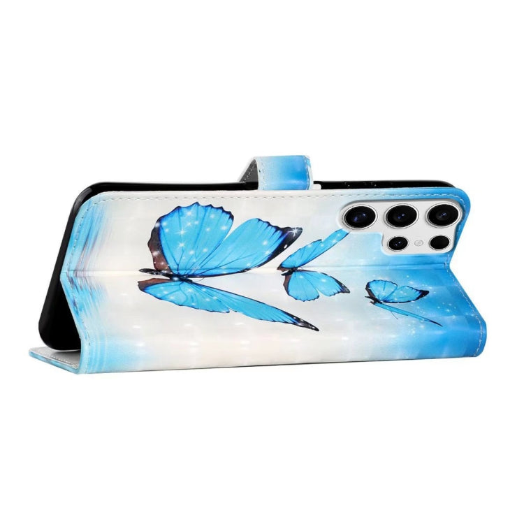 For Samsung Galaxy S25 Ultra 5G Oil Embossed 3D Drawing Leather Phone Case(3 Butterflies) by buy2fix
