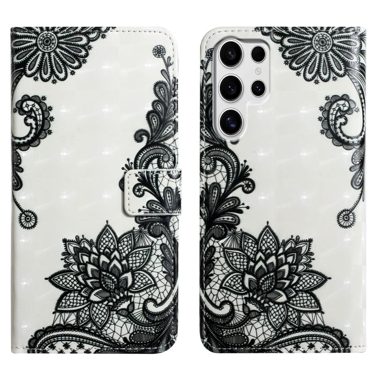 For Samsung Galaxy S25 Ultra 5G Oil Embossed 3D Drawing Leather Phone Case(Lace Flower) by buy2fix