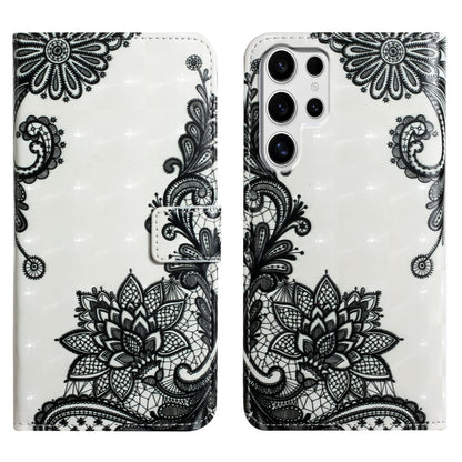 For Samsung Galaxy S25 Ultra 5G Oil Embossed 3D Drawing Leather Phone Case(Lace Flower) by buy2fix