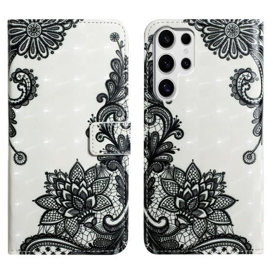 For Samsung Galaxy S25 Ultra 5G Oil Embossed 3D Drawing Leather Phone Case(Lace Flower) by buy2fix