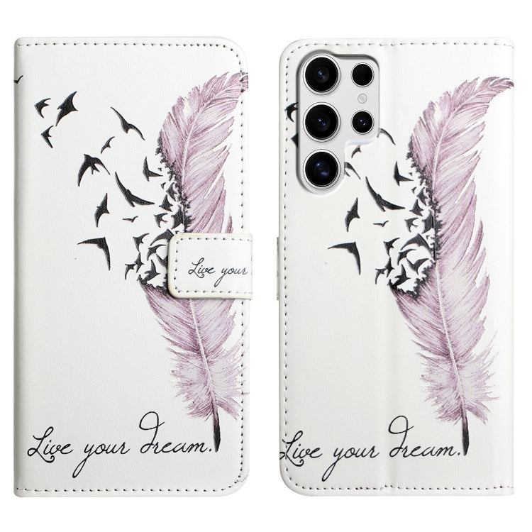 For Samsung Galaxy S25 Ultra 5G Oil Embossed 3D Drawing Leather Phone Case(Feather) by buy2fix