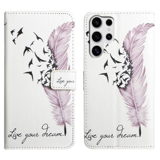 For Samsung Galaxy S25 Ultra 5G Oil Embossed 3D Drawing Leather Phone Case(Feather) by buy2fix