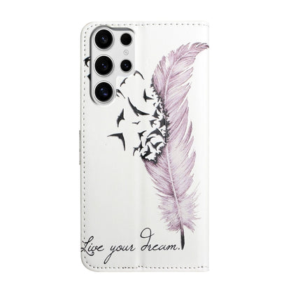 For Samsung Galaxy S25 Ultra 5G Oil Embossed 3D Drawing Leather Phone Case(Feather) by buy2fix