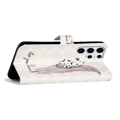 For Samsung Galaxy S25 Ultra 5G Oil Embossed 3D Drawing Leather Phone Case(Feather) by buy2fix
