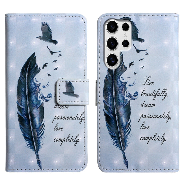 For Samsung Galaxy S25 Ultra 5G Oil Embossed 3D Drawing Leather Phone Case(Blue Feather) by buy2fix