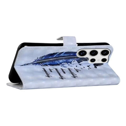 For Samsung Galaxy S25 Ultra 5G Oil Embossed 3D Drawing Leather Phone Case(Blue Feather) by buy2fix