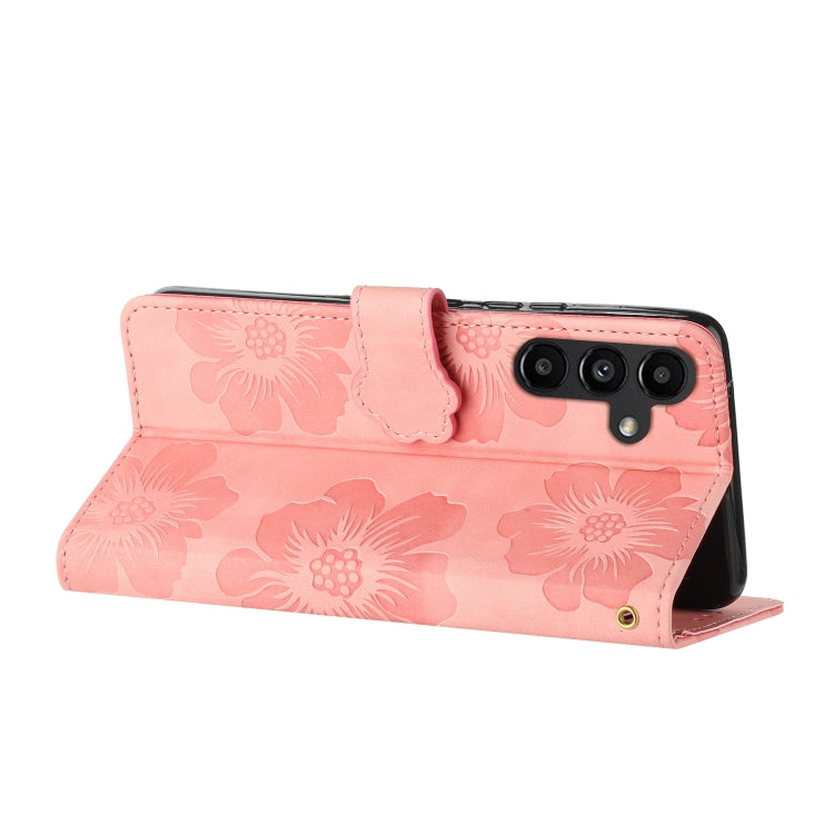 For Samsung Galaxy S25 5G Flower Embossing Pattern Leather Phone Case(Pink) by buy2fix