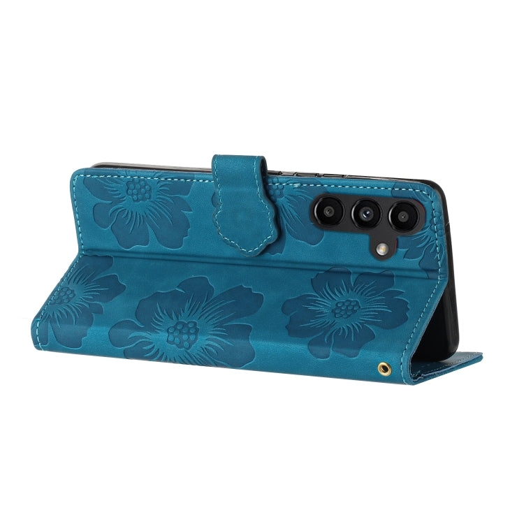 For Samsung Galaxy S25+ 5G Flower Embossing Pattern Leather Phone Case(Blue) by buy2fix