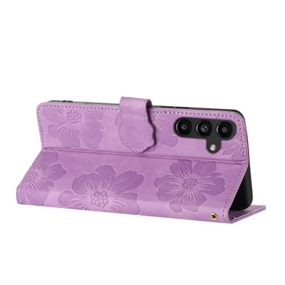 For Samsung Galaxy S25+ 5G Flower Embossing Pattern Leather Phone Case(Purple) by buy2fix